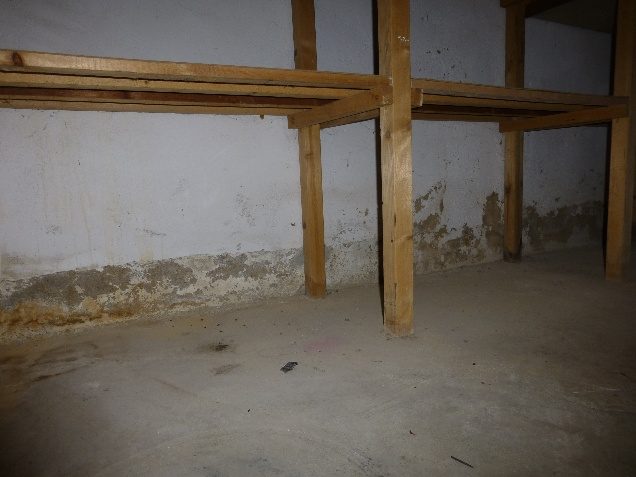 Feuchteschaden an Wand und Deckenbalken im Dachgeschoss