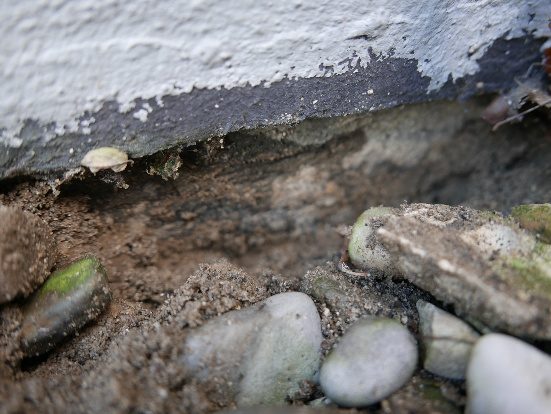 Erdberührte Außenwand ohne erkennbare horizontale Dichtungsebene